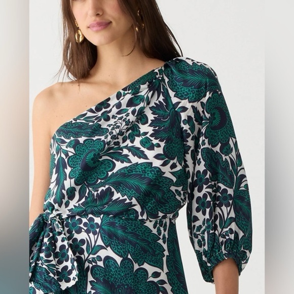 J. Crew Collection 100% Silk Asymetrical Green Floral Women's Dress - Picture 1 of 6